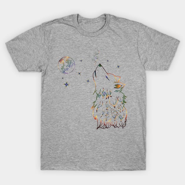 Howling wolf line art T-Shirt by AnnArtshock